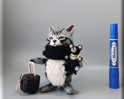 羊毛フェルト 猫 旅猫さん サバトラ猫さん ねこ ネコ 猫フィギュア
