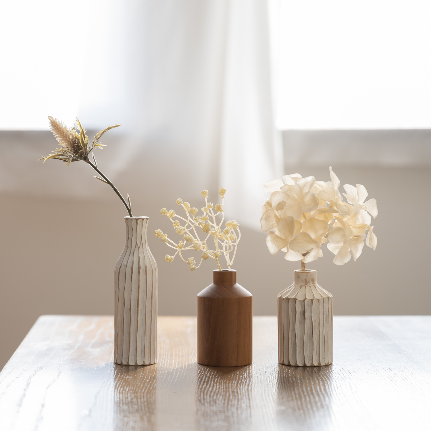 【割れない花瓶 S】3本＆ドライフラワー風アジサイ・かすみ草セット 誕生日プレゼント プチギフト 結婚出産・入学卒業祝い