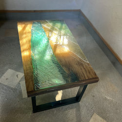 木製テーブル　エポキシテーブル　波紋　砂紋　ブルー　波 西海岸　メープル　オーダーテーブル 海　ラグジュアリー ハワイ 4枚目の画像