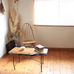 天然木　桜のアイアンテーブル　コーヒーテーブル　リビングテーブル 2枚目の画像