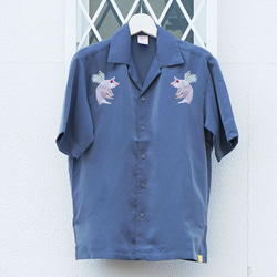 「翼のある豚」 刺繍　シルキーオープン半袖シャツ 10枚目の画像