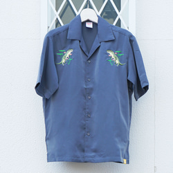 「睡蓮と鰐」刺繍 シルキーオープン 半袖シャツ 7枚目の画像