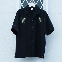 「睡蓮と鰐」刺繍 シルキーオープン 半袖シャツ 9枚目の画像