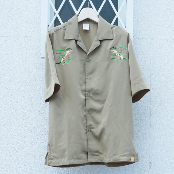 「睡蓮と鰐」刺繍 シルキーオープン 半袖シャツ 8枚目の画像