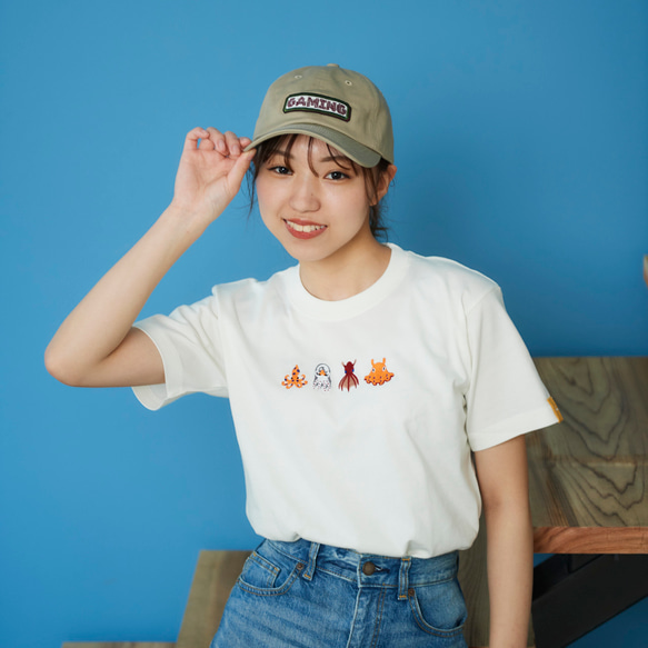 タコさん達 刺繍 Tシャツ レディース 4枚目の画像