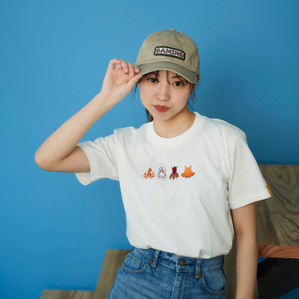 タコさん達 刺繍 Tシャツ レディース 5枚目の画像