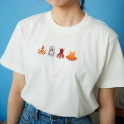 タコさん達 刺繍 Tシャツ レディース 2枚目の画像