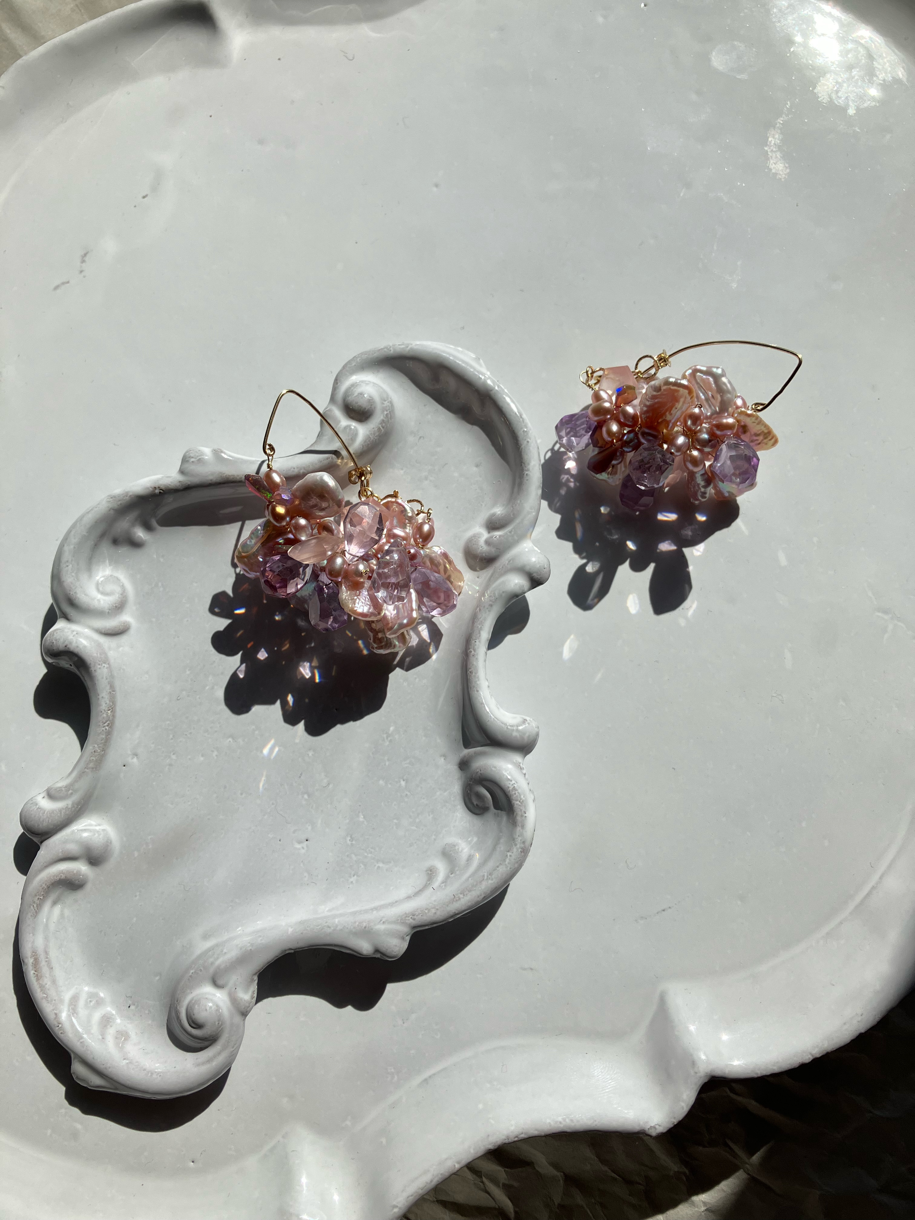 Sakura bouquet ハレノヒ 耳元から春を 14kgf 淡水サクラパール ラベンダーアメジスト  オパール 6,230円