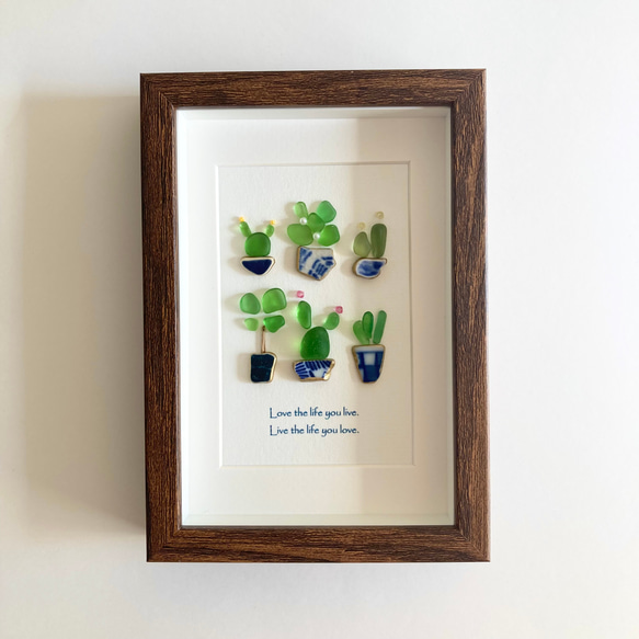 ちいさな観葉植物・シーグラスアート 置物壁かけ サボテンインテリア小物雑貨誕生日プレゼント記念品お祝いシーガラスシー陶器 2枚目の画像