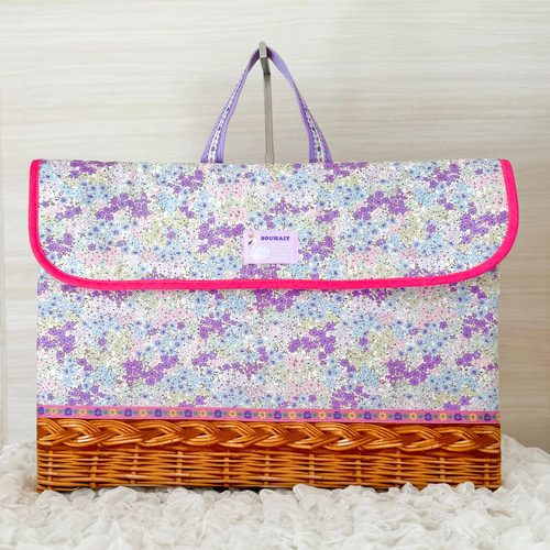 防災頭巾カバー 背もたれあり さくらんぼ ラベンダー 女子 入学 花柄