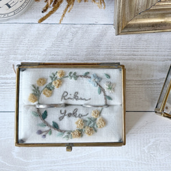 名前記念日刺繍】刺繍のリングピロー＊Glass box＊ミモザ＊名