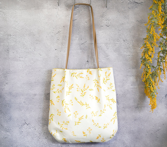 3色から選べるミモザのすっきりショルダートート◇A4サイズ◇レッスンバッグにも 3枚目の画像