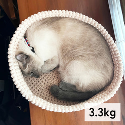 洗濯機で丸洗い可＆オールシーズン使える猫ベッド＊選べる３色（ベージュ・グレー・ブラウン）手編みのペットベッド 15枚目の画像