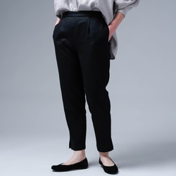 [wafu] 亞麻長褲 美麗的 Sabrina 長褲 彈性亞麻 Solotex / 黑色 b001t-bck2 第4張的照片