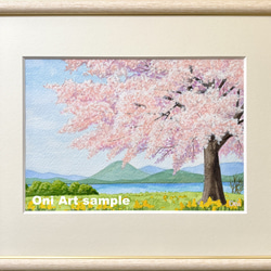 湖畔の桜」透明水彩画 原画 風景画 額縁付 SMサイズ 絵画 Oni 通販