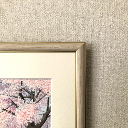 湖畔のサクラ」透明水彩画 原画 風景画 額縁付 SMサイズ 絵画 湖畔のサクラ」透明水彩画 原画 風景画 額縁付 SMサイズ 絵画