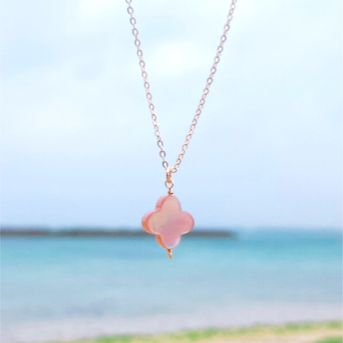 特集掲載】桜色 ピンクシェル クローバー 14kgf ネックレス 金属