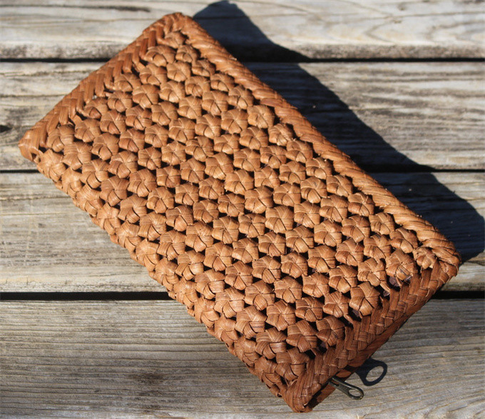 98160長財布　山葡萄 籠 バッグ 六角花編 小銭入れ　ポーチ財布 　コインケース　カード入れ レザー かごバッグ