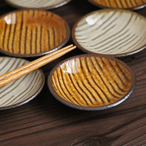 新品】小代焼ふもと窯 井上尚之 オーバル楕円皿大 豆皿 小代焼 櫛目の