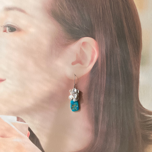 天然石＊ターコイズと淡水パールのピアス/イヤリング サージカル