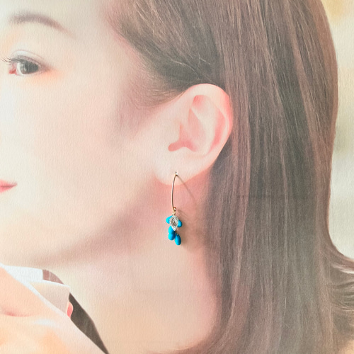 14kgfスリーピングビューティーターコイズピアス/イヤリング 天然石＊スリーピングビューティーターコイズとホワイトトパーズの