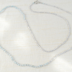 立方體切割海藍寶石和米珍珠長項鍊 第2張的照片