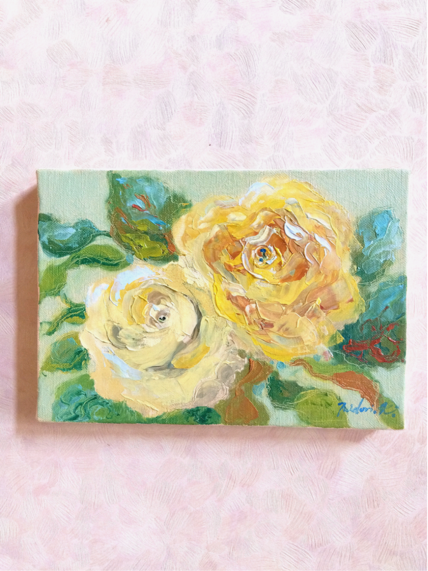 ピンクの薔薇 油絵 原画 手描き