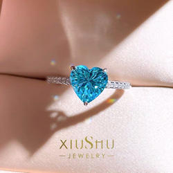 ハート 人工アクアマリン 可愛い 高炭素ダイヤモンド キラキラ ゴージャス リング 指輪 ブルー 青 かわいい 2枚目の画像