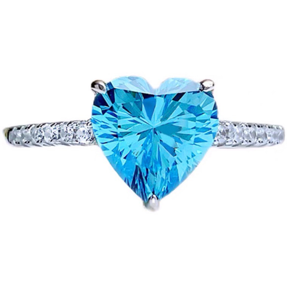 ハート 人工アクアマリン 可愛い 高炭素ダイヤモンド キラキラ ゴージャス リング 指輪 ブルー 青 かわいい 5枚目の画像