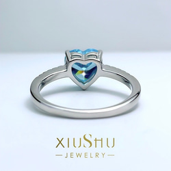 ハート 人工アクアマリン 可愛い 高炭素ダイヤモンド キラキラ ゴージャス リング 指輪 ブルー 青 かわいい 7枚目の画像