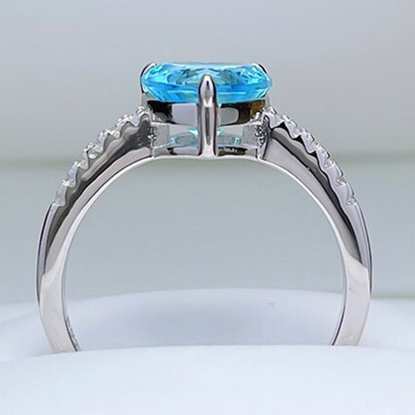 ハート 人工アクアマリン 可愛い 高炭素ダイヤモンド キラキラ ゴージャス リング 指輪 ブルー 青 かわいい 6枚目の画像