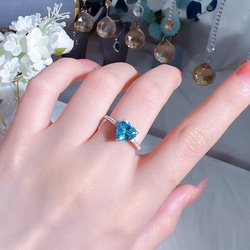 ハート 人工アクアマリン 可愛い 高炭素ダイヤモンド キラキラ ゴージャス リング 指輪 ブルー 青 かわいい 4枚目の画像