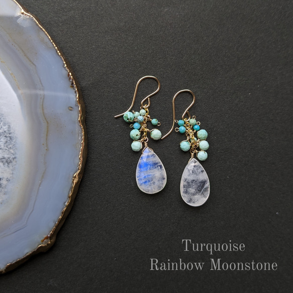 Sold☆送料無料1点ものSALE価格♡【氷のピアス】ターコイズ×レインボー  