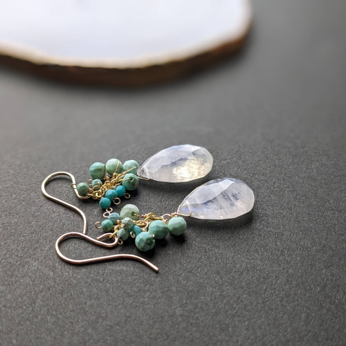 Sold☆送料無料1点ものSALE価格♡【氷のピアス】ターコイズ×レインボー  