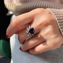 ハート 人工ロイヤルブルーサファイア 可愛い 高炭素ダイヤモンド キラキラ ゴージャス リング 指輪 青 かわいい 5枚目の画像