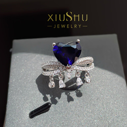 ハート 人工ロイヤルブルーサファイア 可愛い 高炭素ダイヤモンド キラキラ ゴージャス リング 指輪 青 かわいい 7枚目の画像