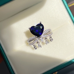 ハート 人工ロイヤルブルーサファイア 可愛い 高炭素ダイヤモンド キラキラ ゴージャス リング 指輪 青 かわいい 12枚目の画像