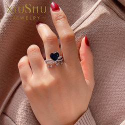 ハート 人工ロイヤルブルーサファイア 可愛い 高炭素ダイヤモンド キラキラ ゴージャス リング 指輪 青 かわいい 6枚目の画像
