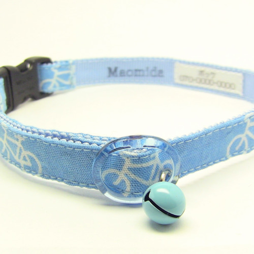 【No.6633】猫の首輪/ちりめん/青鼠色系/ブルーグレー【ハンドメイド】 丸紐猫首輪 ちりめん 春爛漫 藍色｜ぽぽねこ公式オンラインショップ