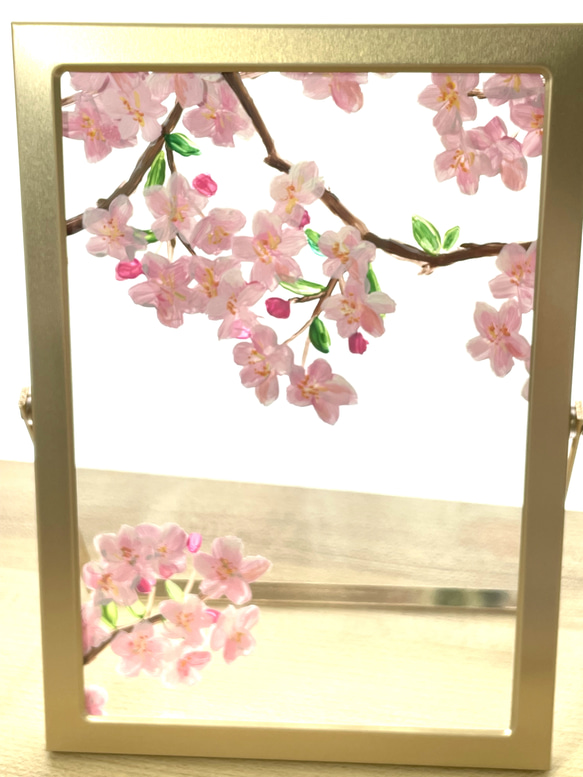 桜のフォトフレーム、アクリル画 2枚目の画像