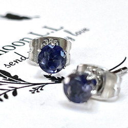 3月誕生石　アイオライト〜菫青石〜のスタッドピアス　サージカルステンレス316L 5枚目の画像