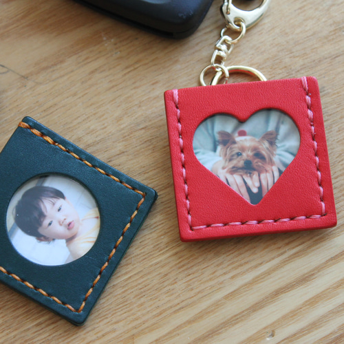 本革ミニフォトフレーム(キーホルダー/まるハート) フォトフレーム