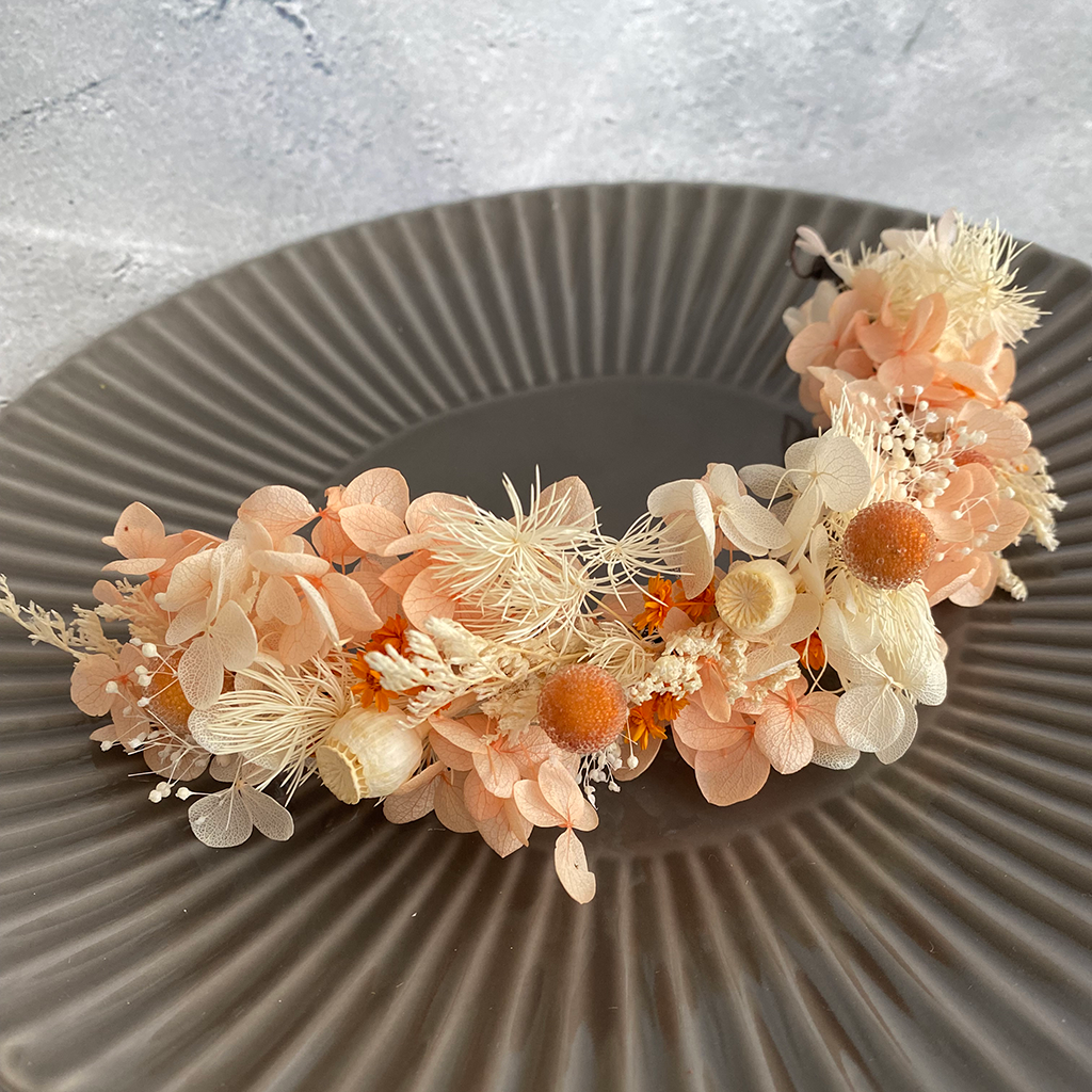 前撮り_髪飾り_和装_くすみオレンジハーフ花冠(和装_振袖_