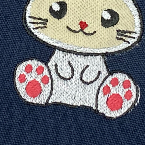猫ウサギの刺繍 内ポケット付きキャンバスミニトートバッグとミニポーチのセット＜ネイビー＞ 5枚目の画像