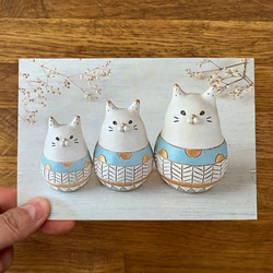 【猫好きさんに】Hachinocoマトリョーシカ風猫オブジェポストカード　3枚セット 1枚目の画像