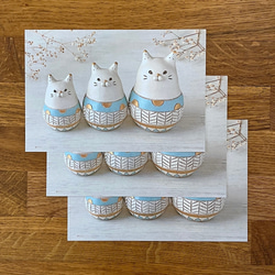 【猫好きさんに】Hachinocoマトリョーシカ風猫オブジェポストカード　3枚セット 2枚目の画像