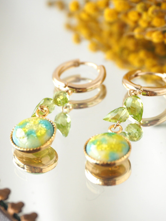 七宝焼 Mimosa フープピアス 4枚目の画像