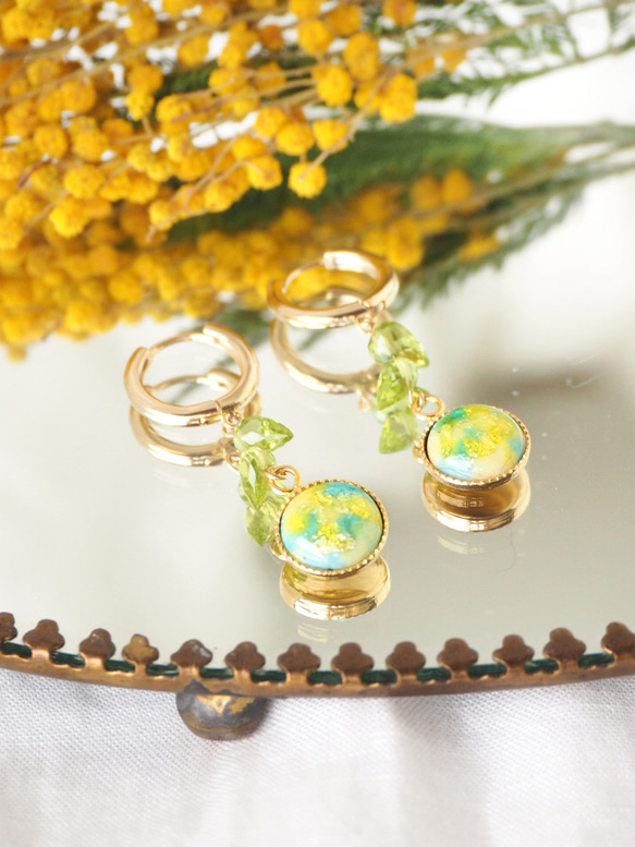 七宝焼 Mimosa フープピアス 2枚目の画像