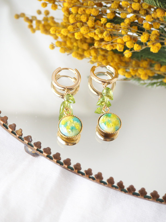 七宝焼 Mimosa フープピアス 5枚目の画像