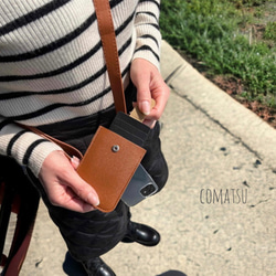 【全機種対応】puレザー カードケース+ショルダーストラップ付き スマホケース スマホショルダーカバー 長さ調節 刻印 15枚目の画像